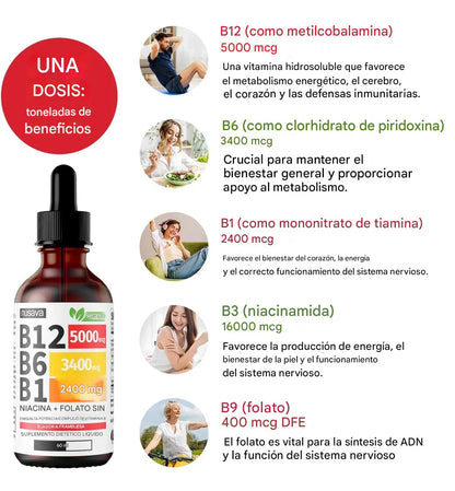 SUPLEMENTO LÍQUIDO DE VITAMINA B12 CON FRAMBUESA